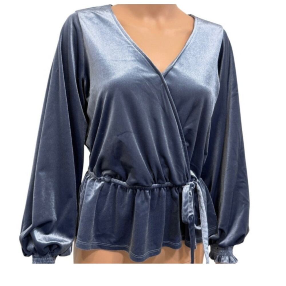 LC Lauren Conrad medium faux wrap velvet top cinch waist TLS1 2366